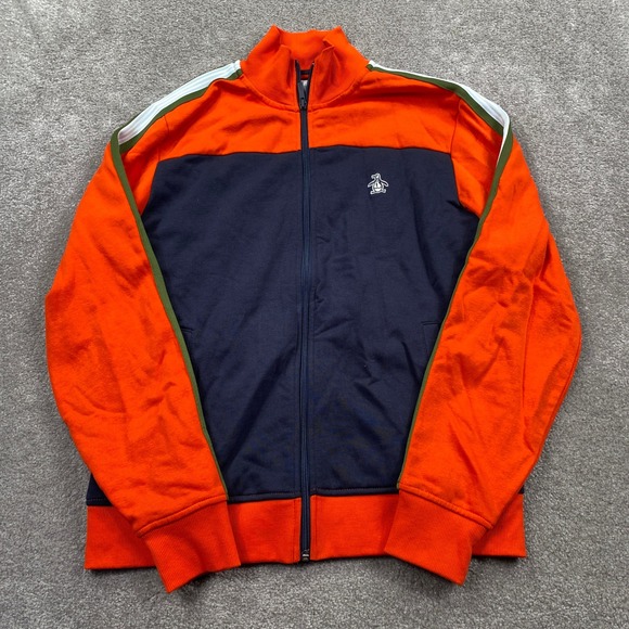 Original Penguin Other - Original Penguin Track Jacket Mens Small Orange Navy Colorblock Striped Zip Up